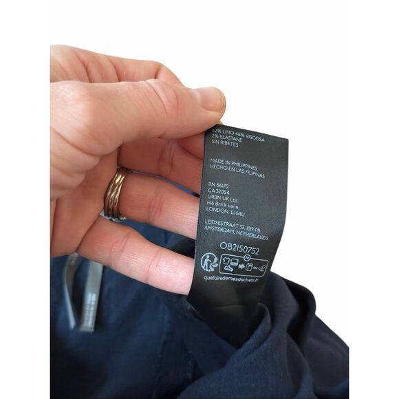 Anthropologie Pants NEW Linen Extended Waist Cropped Wide Leg Navy Blue size 6 - Picture 13 of 14